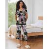 Ekouaer Capri Pajama Sets for Women Short Sleeve Tops Sleepwear Sleep Sets Pjs Sets Soft Two Piece Loungewear Sets(Black Floral)