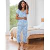 Ekouaer Capri Pajama Sets for Women Short Sleeve Tops Sleepwear Sleep Sets Pjs Sets Soft Two Piece Loungewear Sets(Blue Floral)