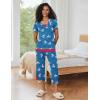 Ekouaer Capri Pajama Sets for Women Short Sleeve Tops Sleepwear Sleep Sets Pjs Sets Soft Two Piece Loungewear Sets(Blue Sheep)