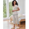 Ekouaer Capri Pajama Sets for Women Short Sleeve Tops Sleepwear Sleep Sets Pjs Sets Soft Two Piece Loungewear Sets(Light Grey)