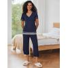Ekouaer Capri Pajama Sets for Women Short Sleeve Tops Sleepwear Sleep Sets Pjs Sets Soft Two Piece Loungewear Sets(Navy Blue)