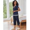 Ekouaer Capri Pajama Sets for Women Short Sleeve Tops Sleepwear Sleep Sets Pjs Sets Soft Two Piece Loungewear Sets(Navy Blue)
