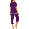 Ekouaer Capri Pajama Sets for Women Short Sleeve Tops Sleepwear Sleep Sets Pjs Sets Soft Two Piece Loungewear Sets(Purple)