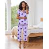 Ekouaer Capri Pajama Sets for Women Short Sleeve Tops Sleepwear Sleep Sets Pjs Sets Soft Two Piece Loungewear Sets(Purple Dinosaur)