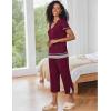 Ekouaer Capri Pajama Sets for Women Short Sleeve Tops Sleepwear Sleep Sets Pjs Sets Soft Two Piece Loungewear Sets(Wine Red)