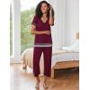 Ekouaer Capri Pajama Sets for Women Short Sleeve Tops Sleepwear Sleep Sets Pjs Sets Soft Two Piece Loungewear Sets(Wine Red)