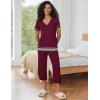 Ekouaer Capri Pajama Sets for Women Short Sleeve Tops Sleepwear Sleep Sets Pjs Sets Soft Two Piece Loungewear Sets(Wine Red)