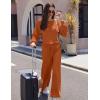Ekouaer Knit Lounge Sets for Women 2 Piece Cozy Long Sleeve Pullover Sweater Top and Wide Leg Pants Set Pajamas Outfits(Caramel)