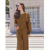 Ekouaer Knit Lounge Sets for Women 2 Piece Cozy Long Sleeve Pullover Sweater Top and Wide Leg Pants Set Pajamas Outfits(Light Brown)