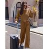 Ekouaer Knit Lounge Sets for Women 2 Piece Cozy Long Sleeve Pullover Sweater Top and Wide Leg Pants Set Pajamas Outfits(Light Brown)