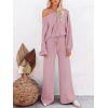 Ekouaer Knit Lounge Sets for Women 2 Piece Cozy Long Sleeve Pullover Sweater Top and Wide Leg Pants Set Pajamas Outfits(Pink)