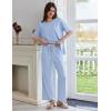 Ekouaer Lounge Sets for Women Short Sleeve Pullover Tops and Long Pants Soft Pajamas Set 2 Piece Outfits S-XXL(Clear Blue)