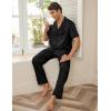 Ekouaer Men Satin Silk Pajamas Set 2 Piece Button Down Sleepwear Long Pants Loungewear with Pockets(Black)