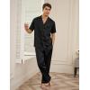 Ekouaer Men Satin Silk Pajamas Set 2 Piece Button Down Sleepwear Long Pants Loungewear with Pockets(Black)