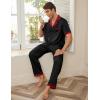 Ekouaer Men Satin Silk Pajamas Set 2 Piece Button Down Sleepwear Long Pants Loungewear with Pockets(Black Red)