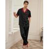 Ekouaer Men Satin Silk Pajamas Set 2 Piece Button Down Sleepwear Long Pants Loungewear with Pockets(Black Red)