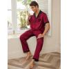 Ekouaer Men Satin Silk Pajamas Set 2 Piece Button Down Sleepwear Long Pants Loungewear with Pockets(Dark Red)