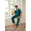Ekouaer Men Satin Silk Pajamas Set 2 Piece Button Down Sleepwear Long Pants Loungewear with Pockets(Green)