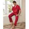 Ekouaer Men Satin Silk Pajamas Set 2 Piece Button Down Sleepwear Long Pants Loungewear with Pockets(Red Stripe)