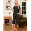 Ekouaer Pajama Set for Women 2 Piece Capri Pants Short Sleeve Top Sleepwear Soft Pjs Loungewear with Pockets S-3XL(Black)