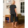 Ekouaer Pajama Set for Women 2 Piece Capri Pants Short Sleeve Top Sleepwear Soft Pjs Loungewear with Pockets S-3XL(Black)