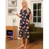 Ekouaer Pajama Set for Women 2 Piece Capri Pants Short Sleeve Top Sleepwear Soft Pjs Loungewear with Pockets S-3XL(Black Flowers)