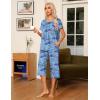 Ekouaer Pajama Set for Women 2 Piece Capri Pants Short Sleeve Top Sleepwear Soft Pjs Loungewear with Pockets S-3XL(Blue Cashew)