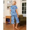 Ekouaer Pajama Set for Women 2 Piece Capri Pants Short Sleeve Top Sleepwear Soft Pjs Loungewear with Pockets S-3XL(Blue Cashew)