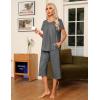 Ekouaer Pajama Set for Women 2 Piece Capri Pants Short Sleeve Top Sleepwear Soft Pjs Loungewear with Pockets S-3XL(Dark Gray)