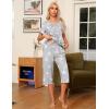Ekouaer Pajama Set for Women 2 Piece Capri Pants Short Sleeve Top Sleepwear Soft Pjs Loungewear with Pockets S-3XL(Gray Star)