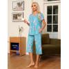 Ekouaer Pajama Set for Women 2 Piece Capri Pants Short Sleeve Top Sleepwear Soft Pjs Loungewear with Pockets S-3XL(Light Blue Flowers)