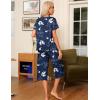 Ekouaer Pajama Set for Women 2 Piece Capri Pants Short Sleeve Top Sleepwear Soft Pjs Loungewear with Pockets S-3XL(Navy Blue Flowers)