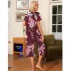Ekouaer Pajama Set for Women 2 Piece Capri Pants Short Sleeve Top Sleepwear Soft Pjs Loungewear with Pockets S-3XL(Red Flowers)