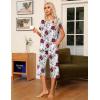 Ekouaer Pajama Set for Women 2 Piece Capri Pants Short Sleeve Top Sleepwear Soft Pjs Loungewear with Pockets S-3XL(Wine Red Flower)