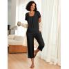 Ekouaer Pajama Set for Women Short Sleeve Top With Capri Pants Pjs 2 Piece Square Neck Loungewear Soft Sleepwear with Pockets(Black)