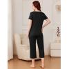 Ekouaer Pajama Set for Women Short Sleeve Top With Capri Pants Pjs 2 Piece Square Neck Loungewear Soft Sleepwear with Pockets(Black)