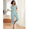 Ekouaer Pajama Set for Women Short Sleeve Top With Capri Pants Pjs 2 Piece Square Neck Loungewear Soft Sleepwear with Pockets(Blue Flower)