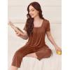 Ekouaer Pajama Set for Women Short Sleeve Top With Capri Pants Pjs 2 Piece Square Neck Loungewear Soft Sleepwear with Pockets(Brown)