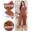 Ekouaer Pajama Set for Women Short Sleeve Top With Capri Pants Pjs 2 Piece Square Neck Loungewear Soft Sleepwear with Pockets(Brown)