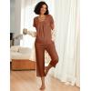 Ekouaer Pajama Set for Women Short Sleeve Top With Capri Pants Pjs 2 Piece Square Neck Loungewear Soft Sleepwear with Pockets(Brown)