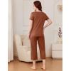 Ekouaer Pajama Set for Women Short Sleeve Top With Capri Pants Pjs 2 Piece Square Neck Loungewear Soft Sleepwear with Pockets(Brown)