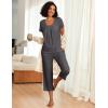 Ekouaer Pajama Set for Women Short Sleeve Top With Capri Pants Pjs 2 Piece Square Neck Loungewear Soft Sleepwear with Pockets(Dark Grey)