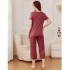 Ekouaer Pajama Set for Women Short Sleeve Top With Capri Pants Pjs 2 Piece Square Neck Loungewear Soft Sleepwear with Pockets(Dusty Rose)