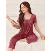 Ekouaer Pajama Set for Women Short Sleeve Top With Capri Pants Pjs 2 Piece Square Neck Loungewear Soft Sleepwear with Pockets(Dusty Rose)