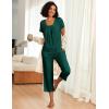Ekouaer Pajama Set for Women Short Sleeve Top With Capri Pants Pjs 2 Piece Square Neck Loungewear Soft Sleepwear with Pockets(Green)