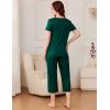 Ekouaer Pajama Set for Women Short Sleeve Top With Capri Pants Pjs 2 Piece Square Neck Loungewear Soft Sleepwear with Pockets(Green)