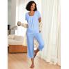 Ekouaer Pajama Set for Women Short Sleeve Top With Capri Pants Pjs 2 Piece Square Neck Loungewear Soft Sleepwear with Pockets(Light Blue)