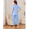 Ekouaer Pajama Set for Women Short Sleeve Top With Capri Pants Pjs 2 Piece Square Neck Loungewear Soft Sleepwear with Pockets(Light Blue)