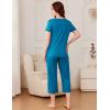 Ekouaer Pajama Set for Women Short Sleeve Top With Capri Pants Pjs 2 Piece Square Neck Loungewear Soft Sleepwear with Pockets(Peacock Blue)