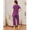 Ekouaer Pajama Set for Women Short Sleeve Top With Capri Pants Pjs 2 Piece Square Neck Loungewear Soft Sleepwear with Pockets(Purple)